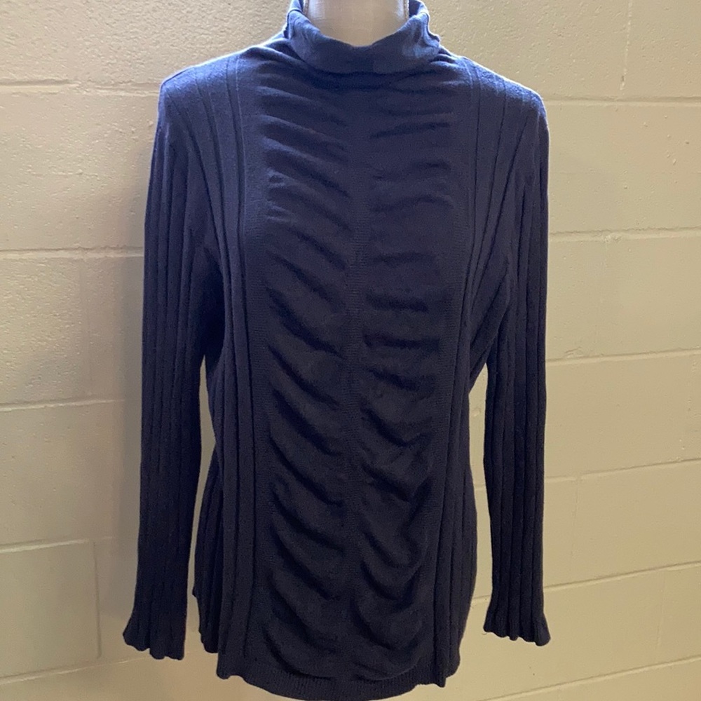 United States Sweaters Dark Gray Rouched Front Ribbed Turtleneck Ladies Sweater